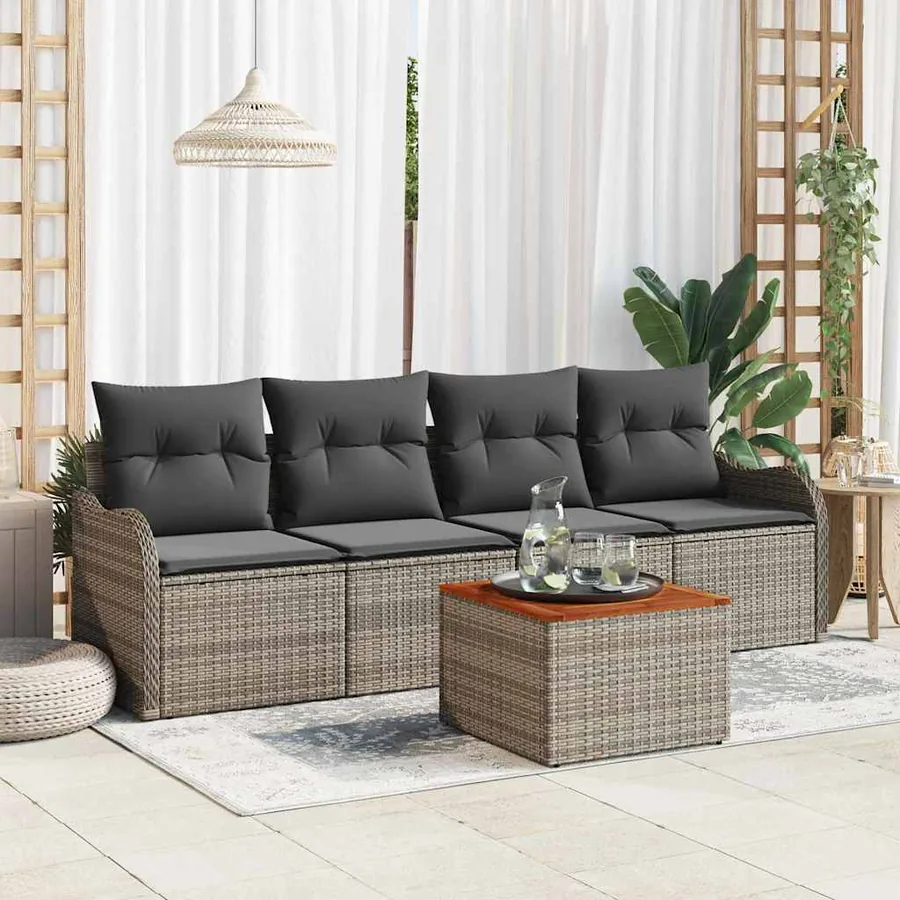 Ensemble de canapé de jardin avec coussin 5 pcs Gris polyrotin