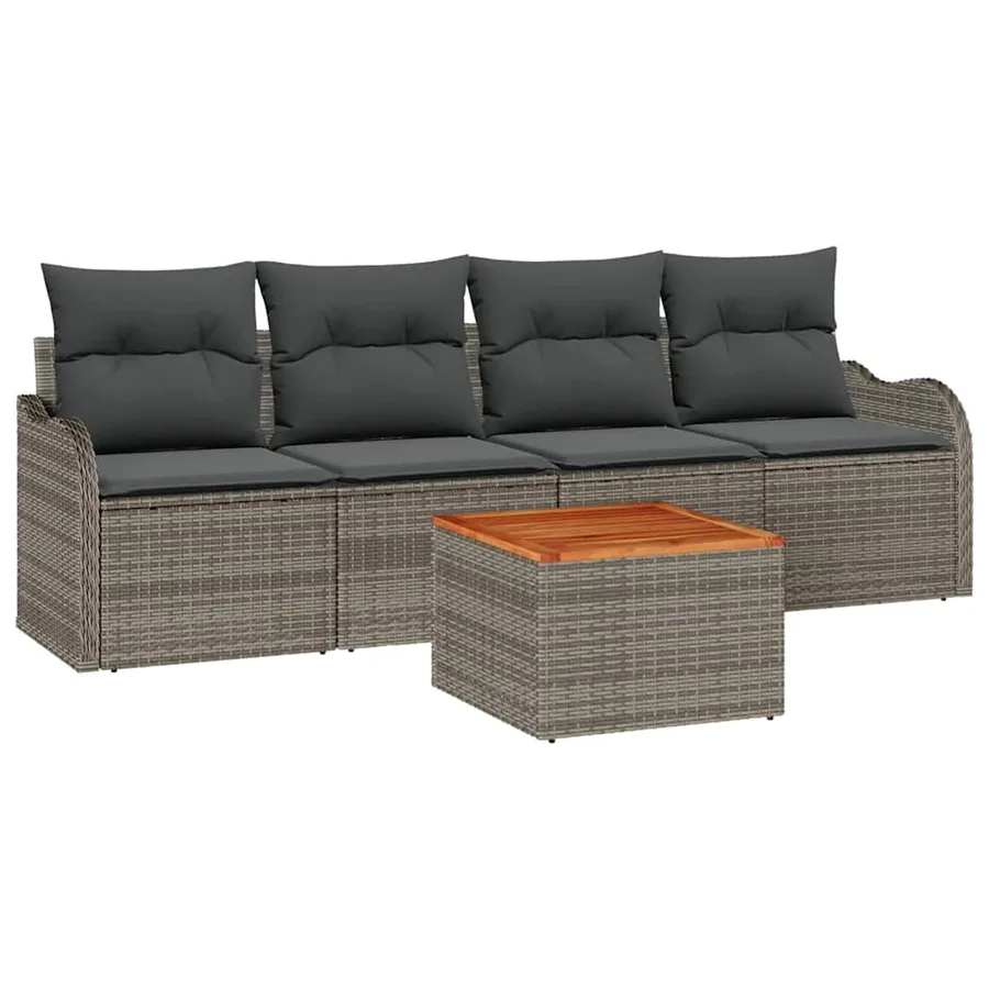 Ensemble de canapé de jardin avec coussin 5 pcs Gris polyrotin - 2