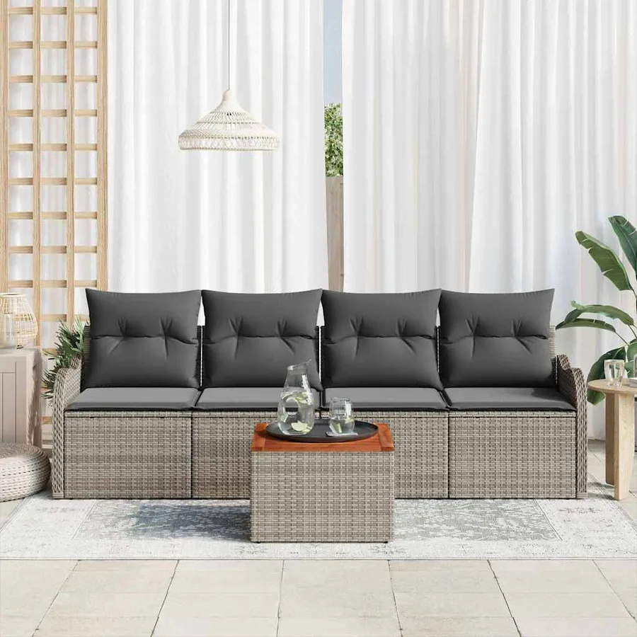 Ensemble de canapé de jardin avec coussin 5 pcs Gris polyrotin - 3
