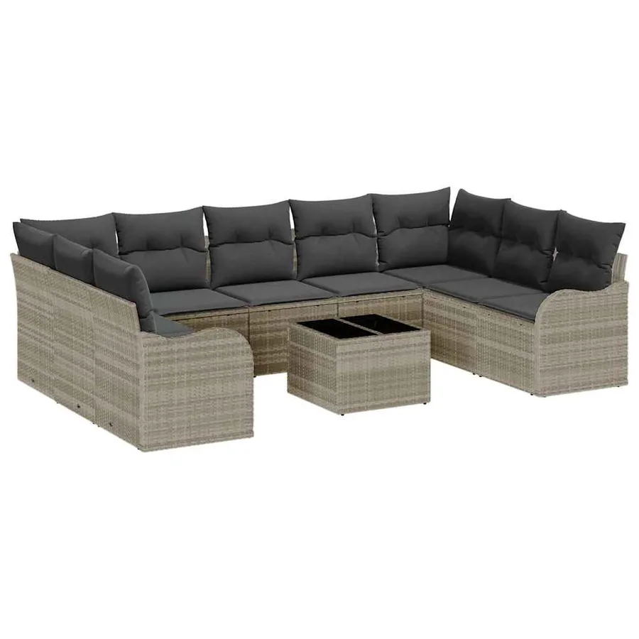 Ensemble de canapé de jardin 10 pcs Gris clair polyrotin - 2