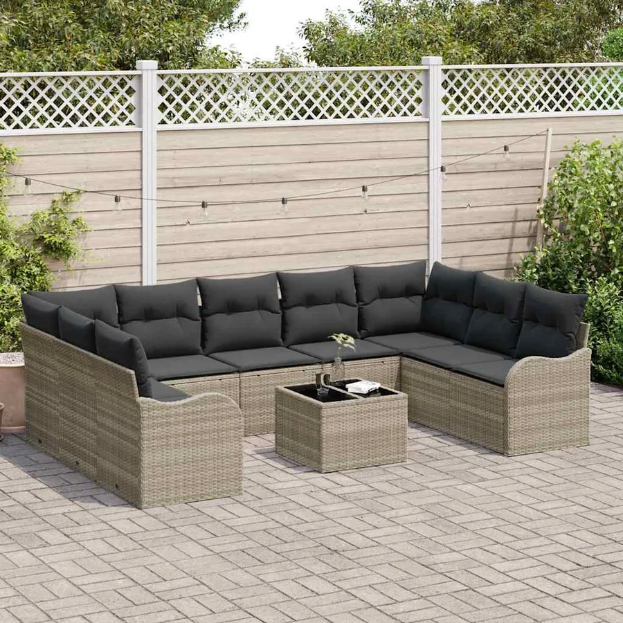 Ensemble de canapé de jardin 10 pcs Gris clair polyrotin - 3