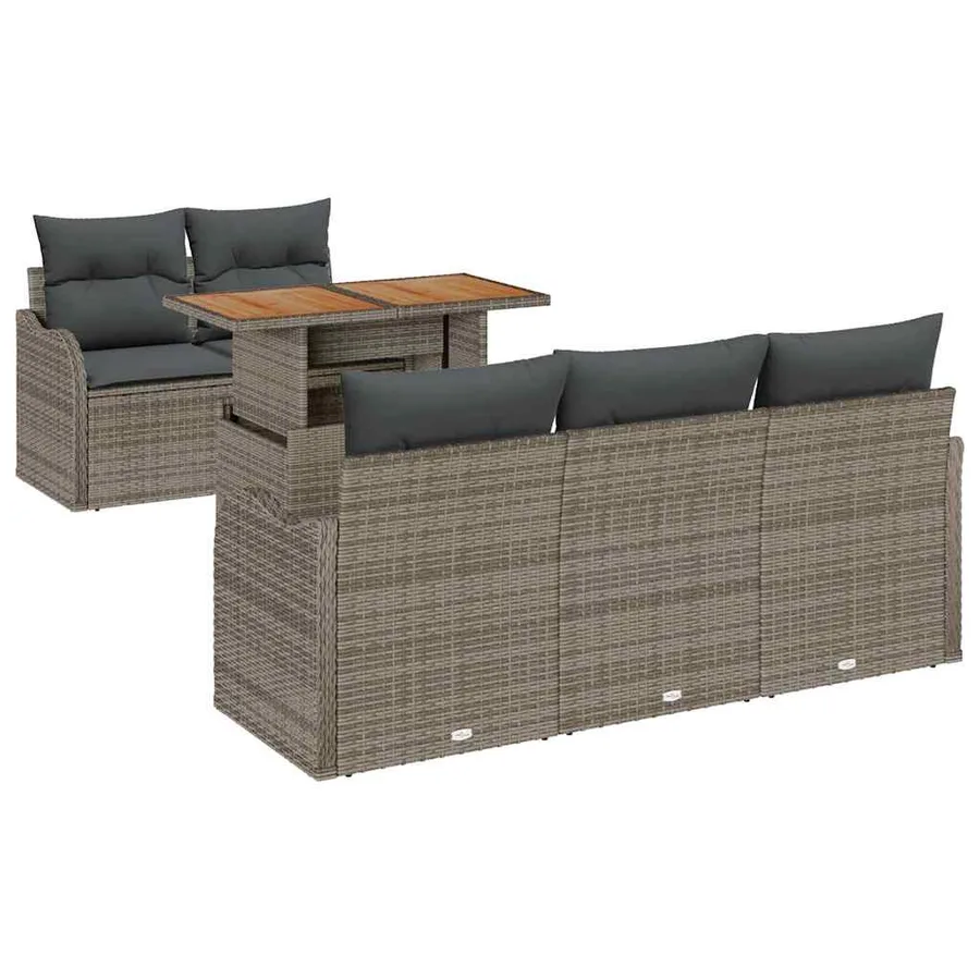 Ensemble de canapé de jardin avec coussin 6 pcs Gris polyrotin - 2