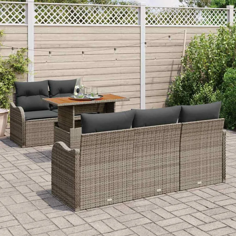 Ensemble de canapé de jardin avec coussin 6 pcs Gris polyrotin - 3