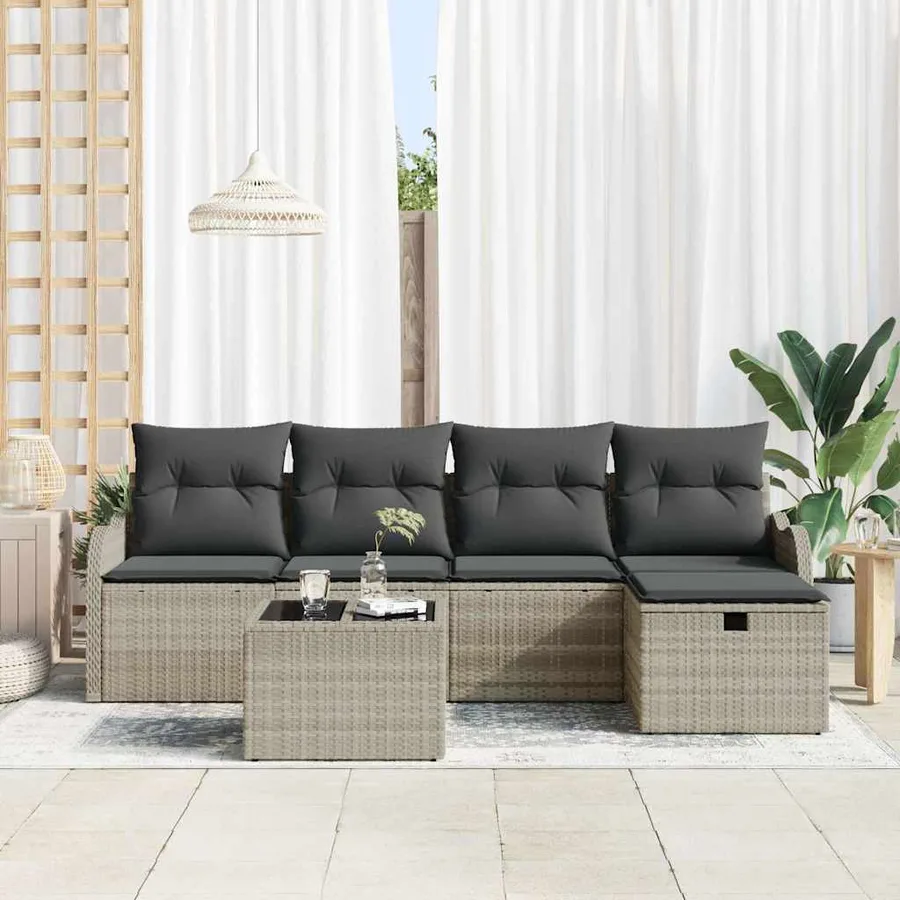 Ensemble de canapé de jardin 6 pcs Gris clair polyrotin - 3