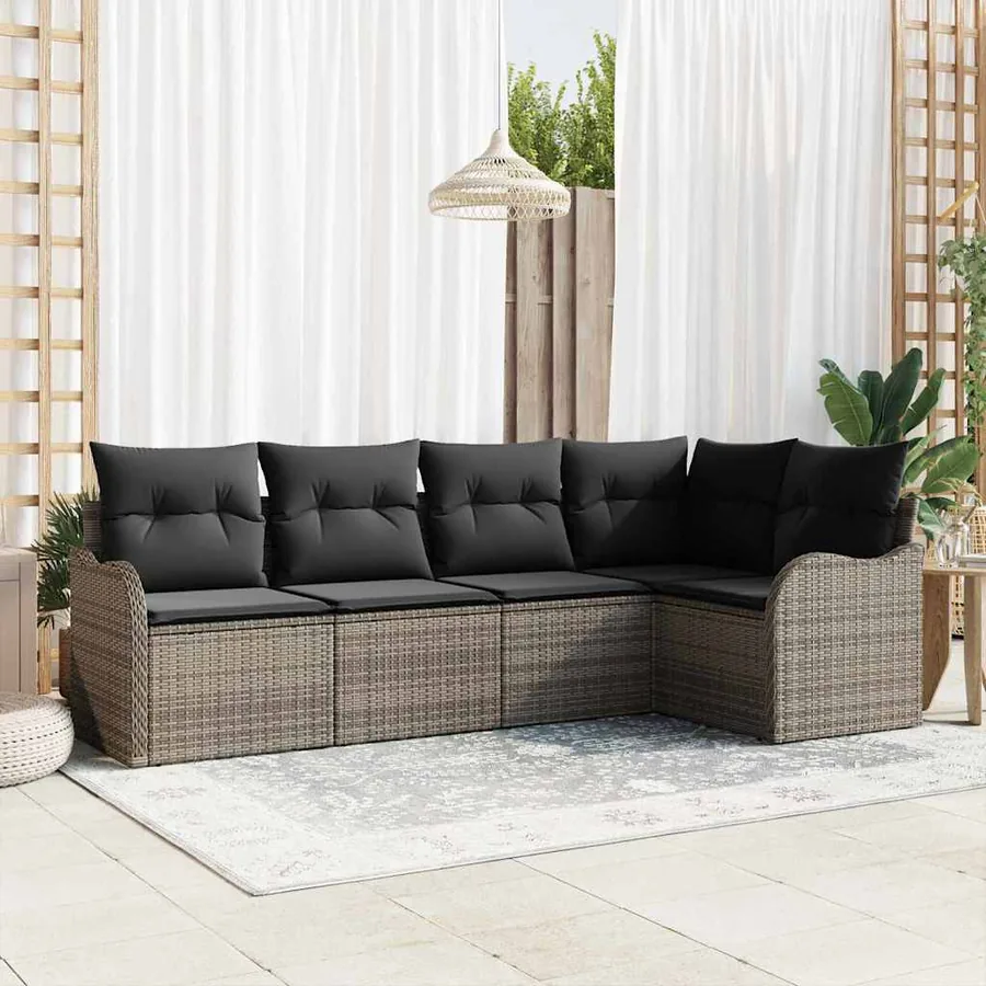 Ensemble de canapé de jardin avec coussin 5 pcs Gris Poly rotin