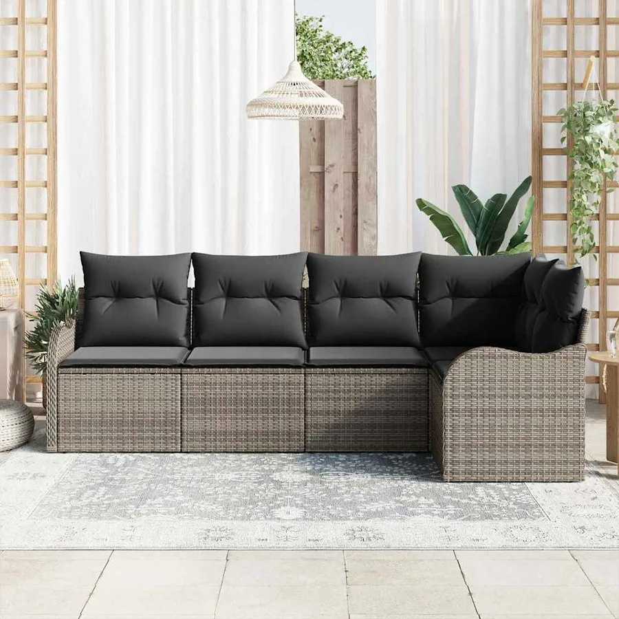 Ensemble de canapé de jardin avec coussin 5 pcs Gris Poly rotin - 3