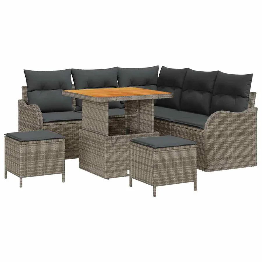 Ensemble de canapé de jardin avec coussin 8 pcs Gris polyrotin - 2