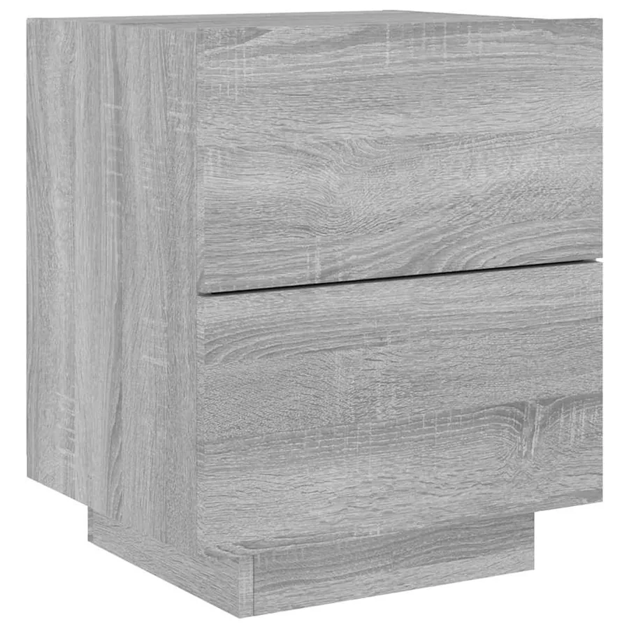 Armoire de chevet et lumières LED sonoma gris bois d'ingénierie - 3