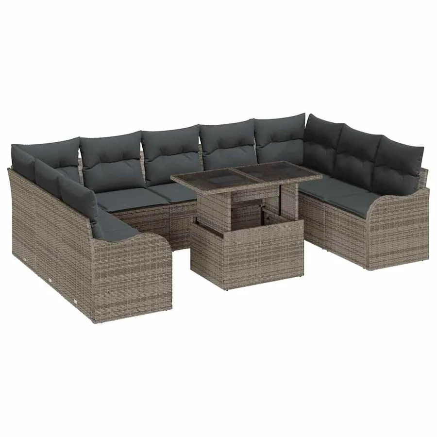 Ensemble de canapé de jardin 10 pcs Gris Poly rotin - 2