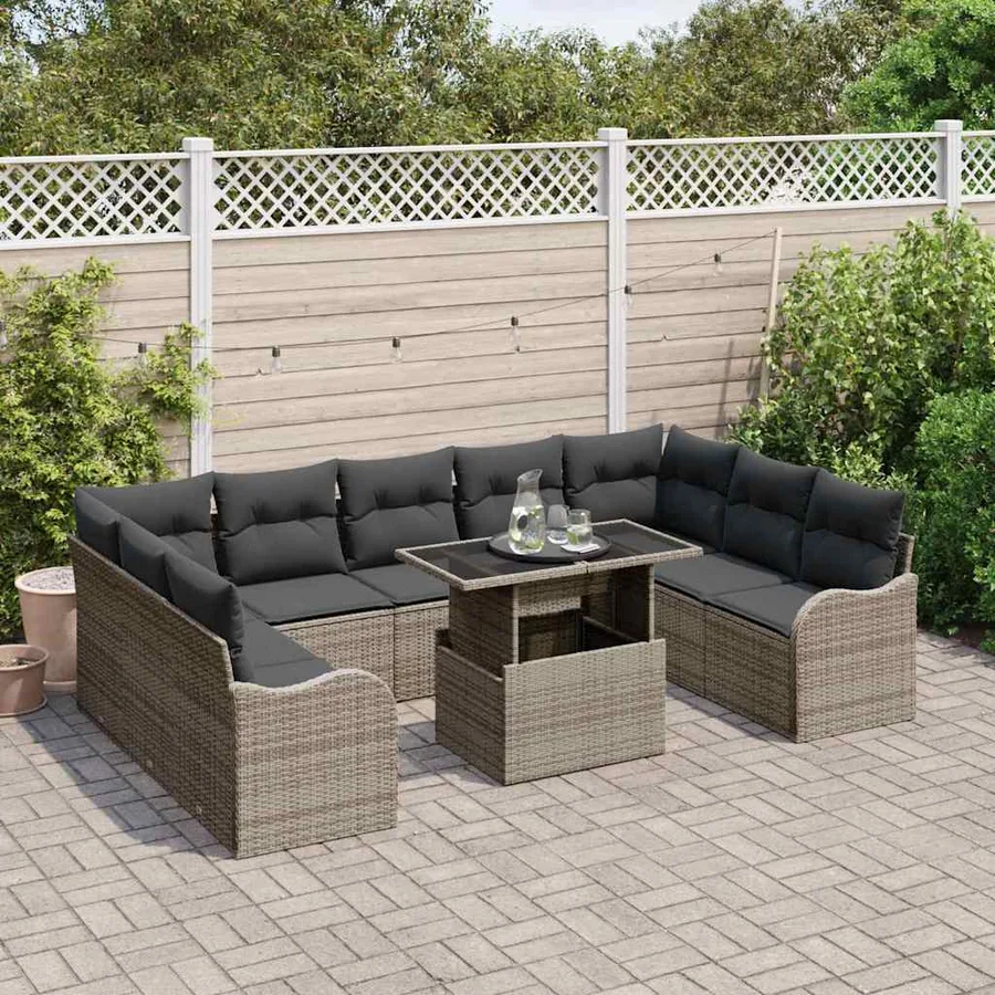 Ensemble de canapé de jardin 10 pcs Gris Poly rotin - 3