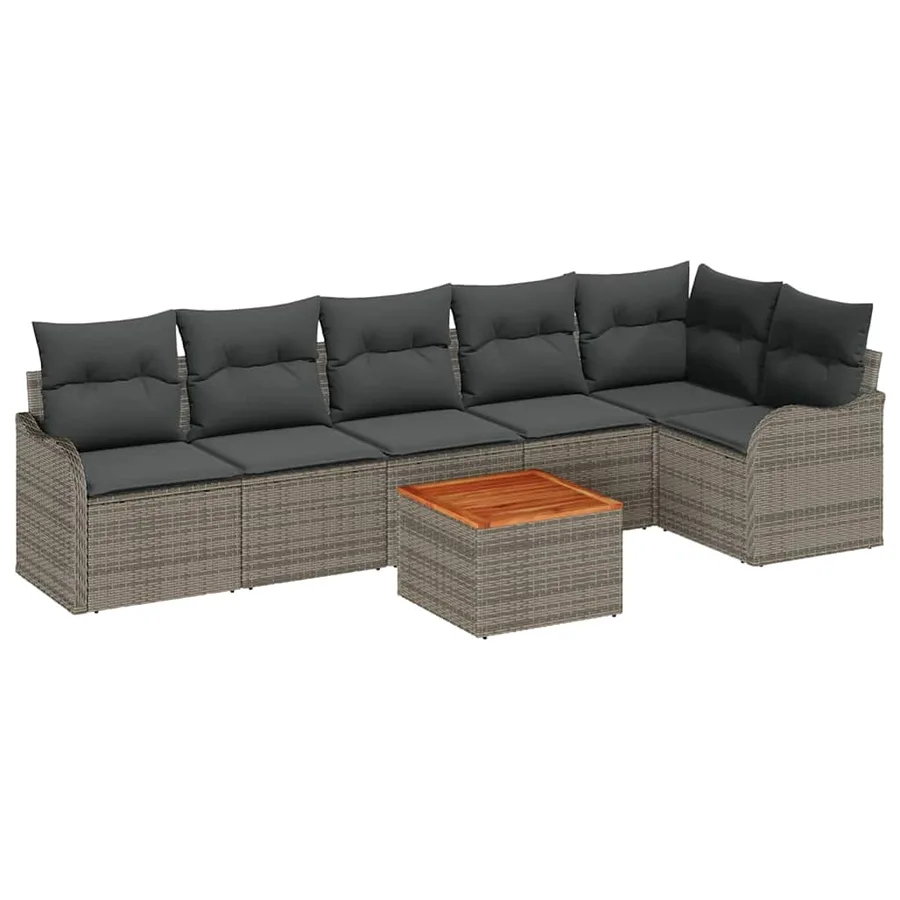 Ensemble de canapé de jardin avec coussin 7 pcs Gris polyrotin - 2