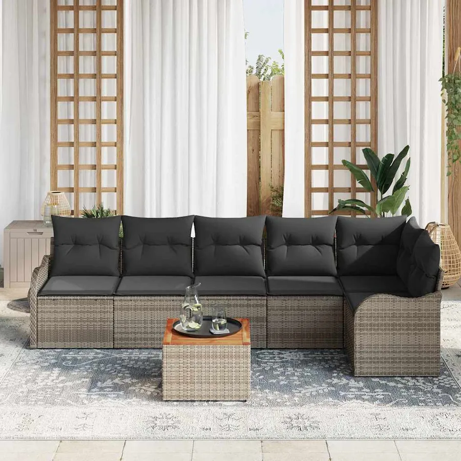 Ensemble de canapé de jardin avec coussin 7 pcs Gris polyrotin - 3