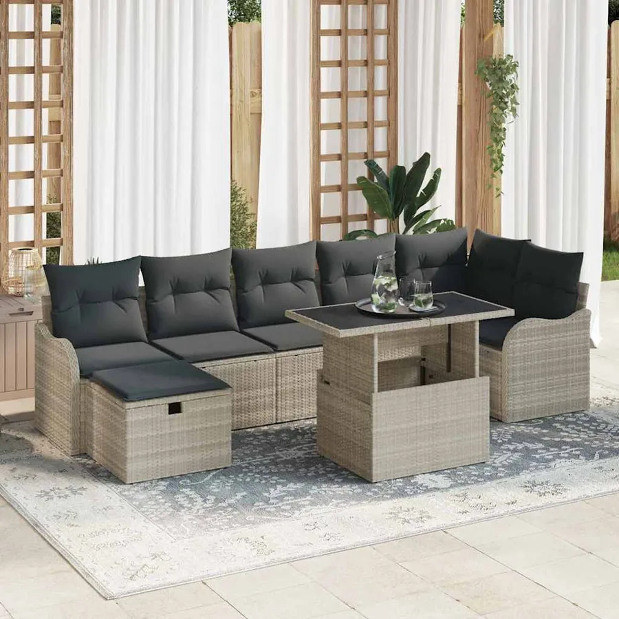 Ensemble de canapé de jardin 8 pcs Gris clair Poly rotin