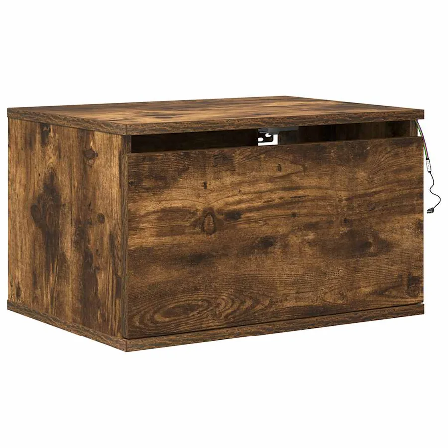 Table de chevet murale avec lumières LED chêne fumé - 3