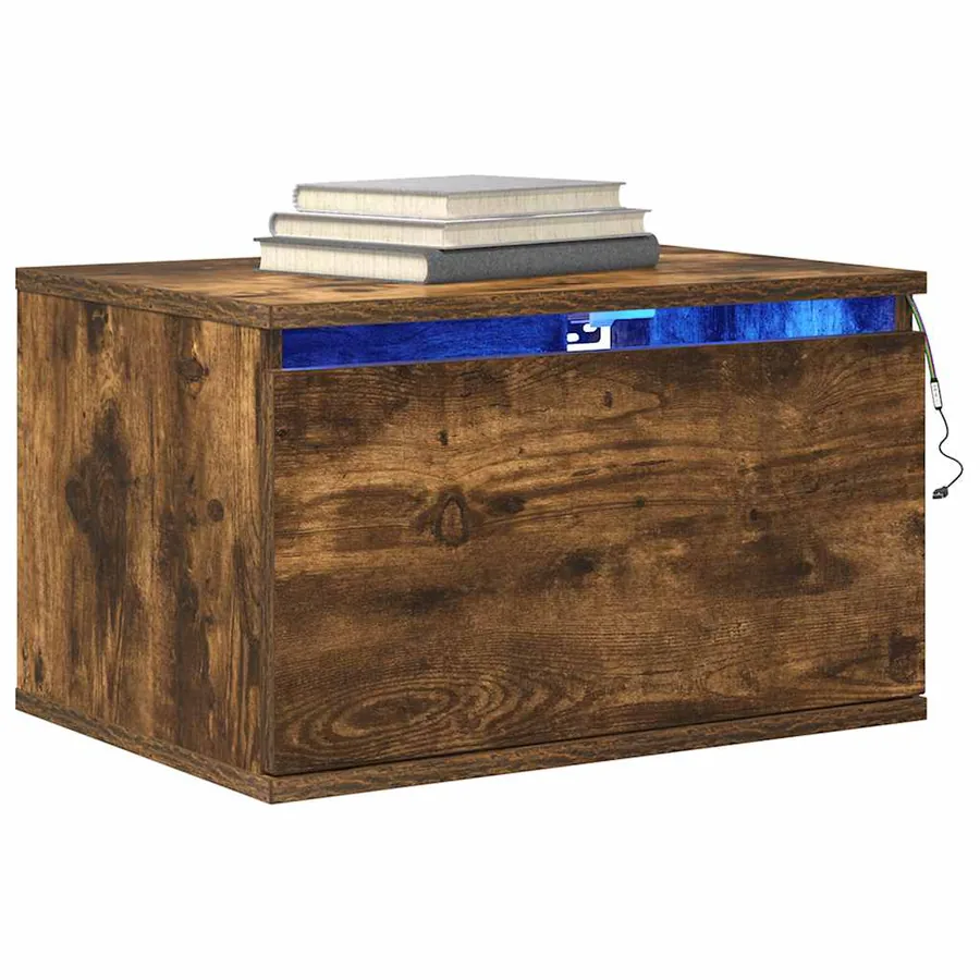 Table de chevet murale avec lumières LED chêne fumé - 5