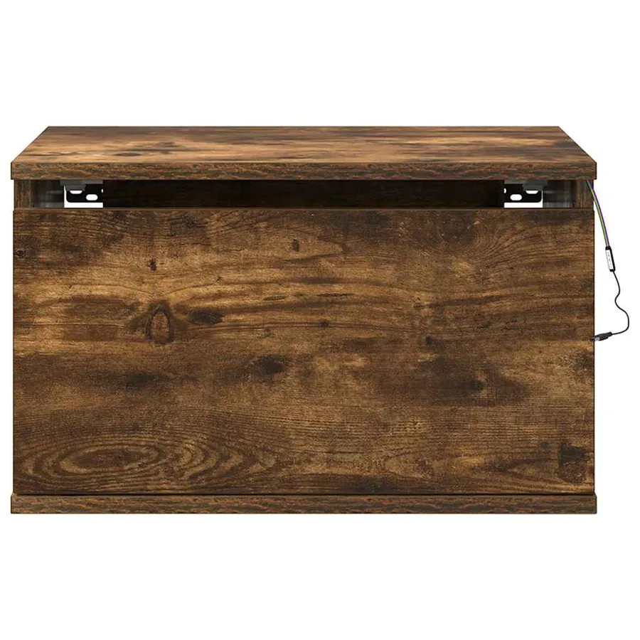 Table de chevet murale avec lumières LED chêne fumé - 7