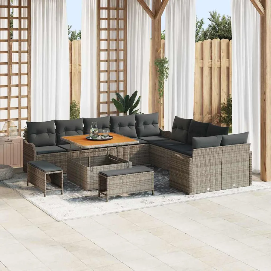 Ensemble de canapé de jardin 13 pcs Gris polyrotin