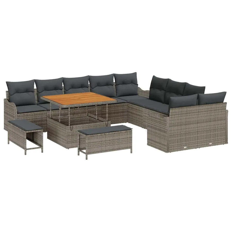 Ensemble de canapé de jardin 13 pcs Gris polyrotin - 2