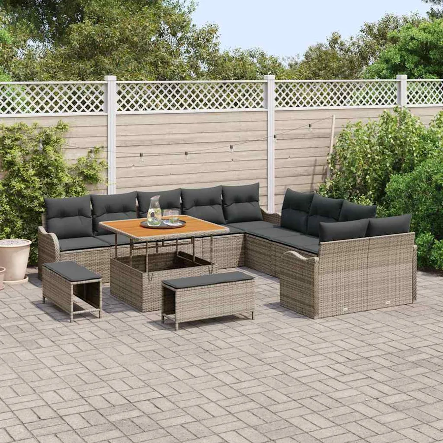 Ensemble de canapé de jardin 13 pcs Gris polyrotin - 3