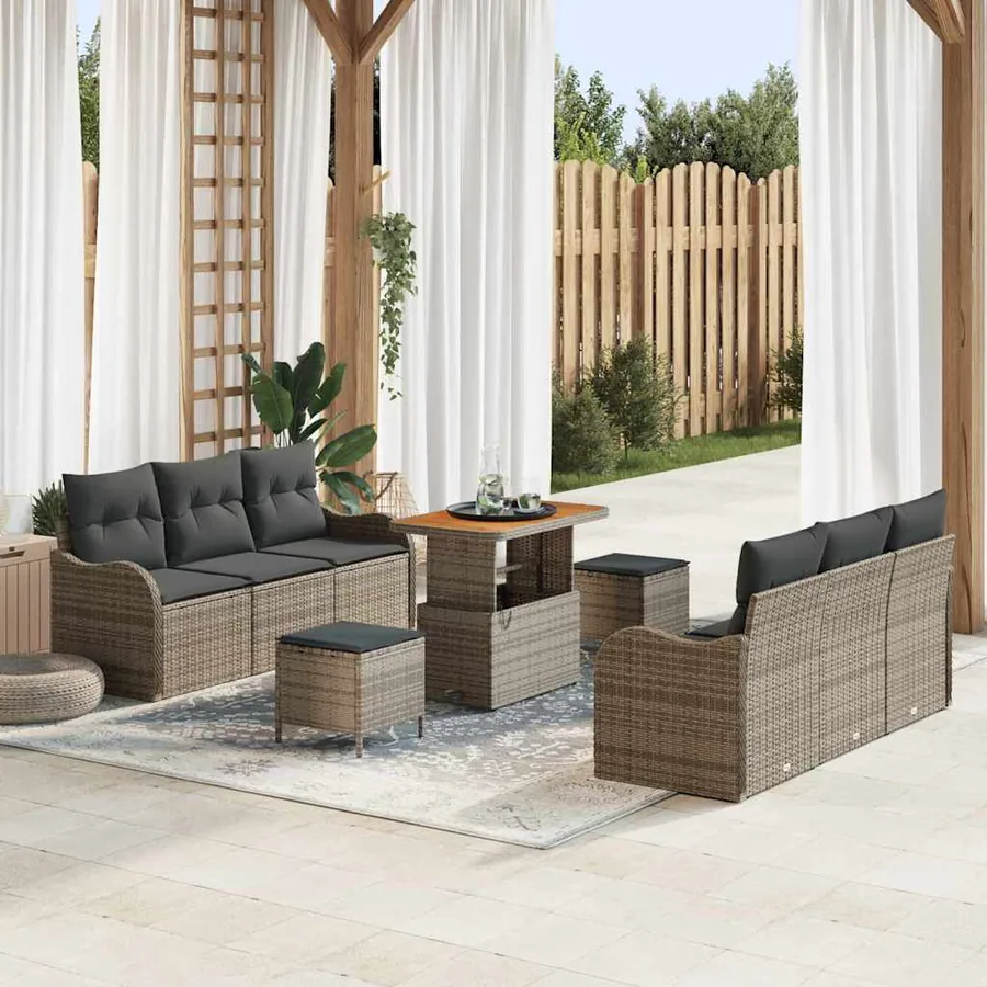 Ensemble de canapé de jardin avec coussin 9 pcs Gris polyrotin