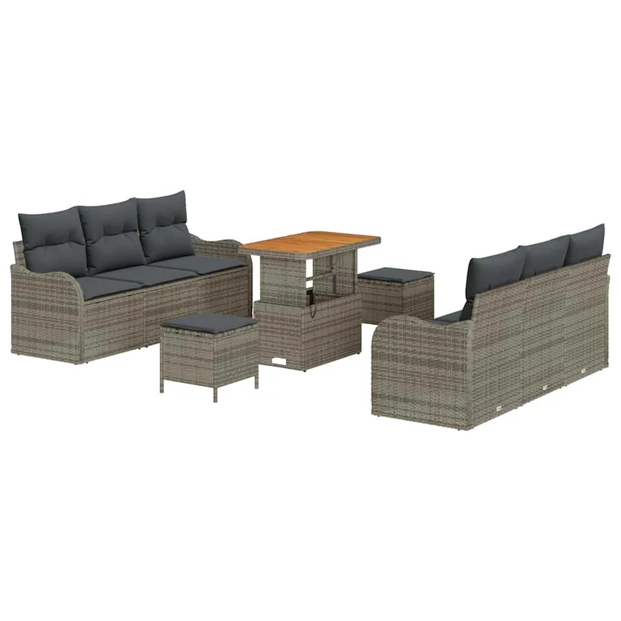Ensemble de canapé de jardin avec coussin 9 pcs Gris polyrotin - 2