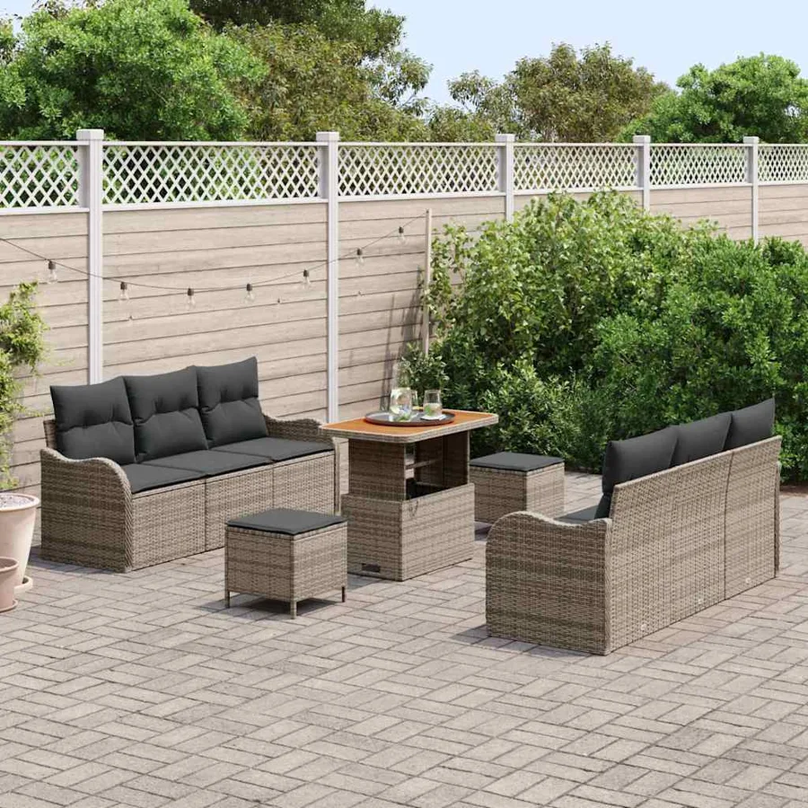 Ensemble de canapé de jardin avec coussin 9 pcs Gris polyrotin - 3