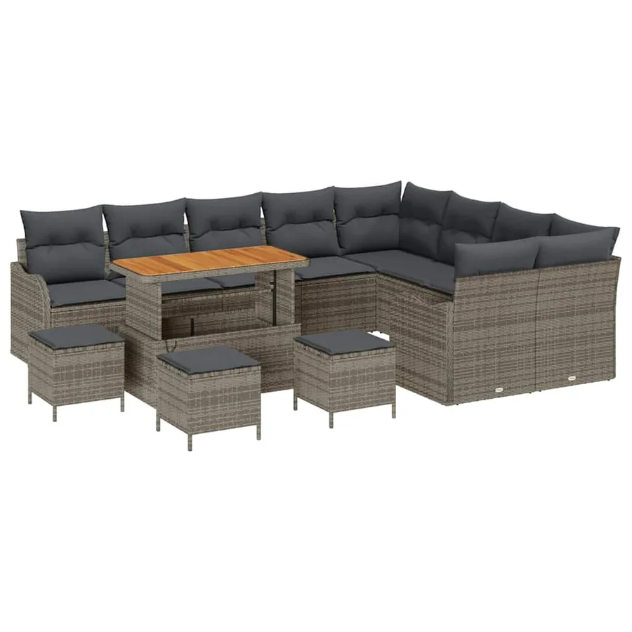 Ensemble de canapé de jardin avec coussin 13 pcs Gris polyrotin - 2