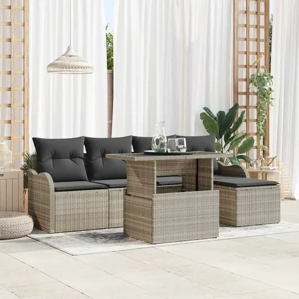 Ensemble de canapé de jardin 6 pcs Gris clair Polyrotin