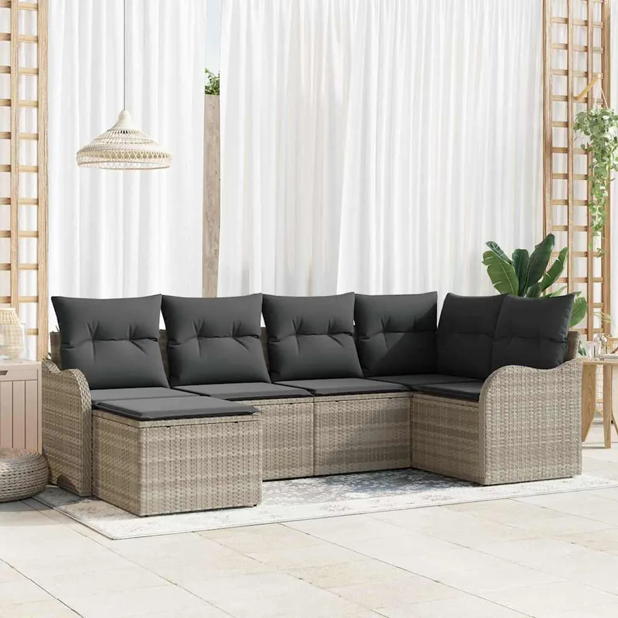 Ensemble de canapé de jardin 6 pcs Gris clair Poly rotin