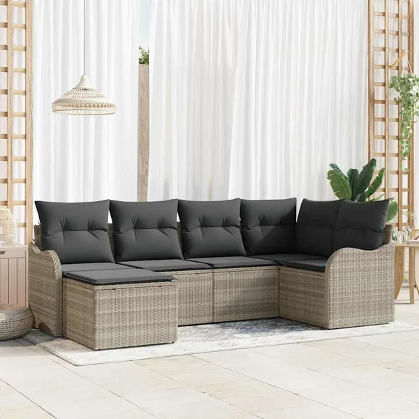Ensemble de canapé de jardin 6 pcs Gris clair Poly rotin