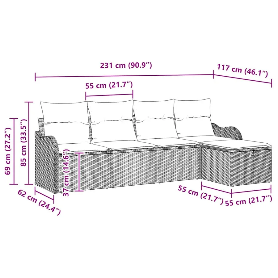 Ensemble de canapé de jardin 5 pcs Gris clair Poly rotin - 12