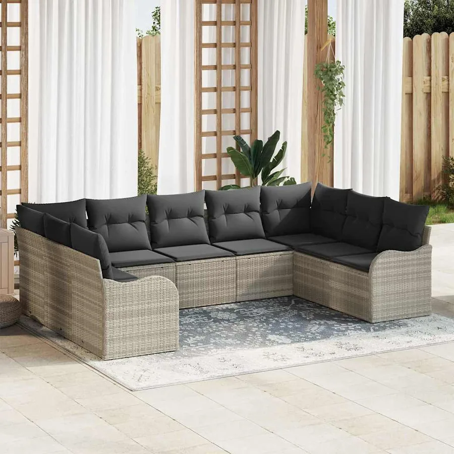 Ensemble de canapé de jardin 9 pcs Gris clair polyrotin
