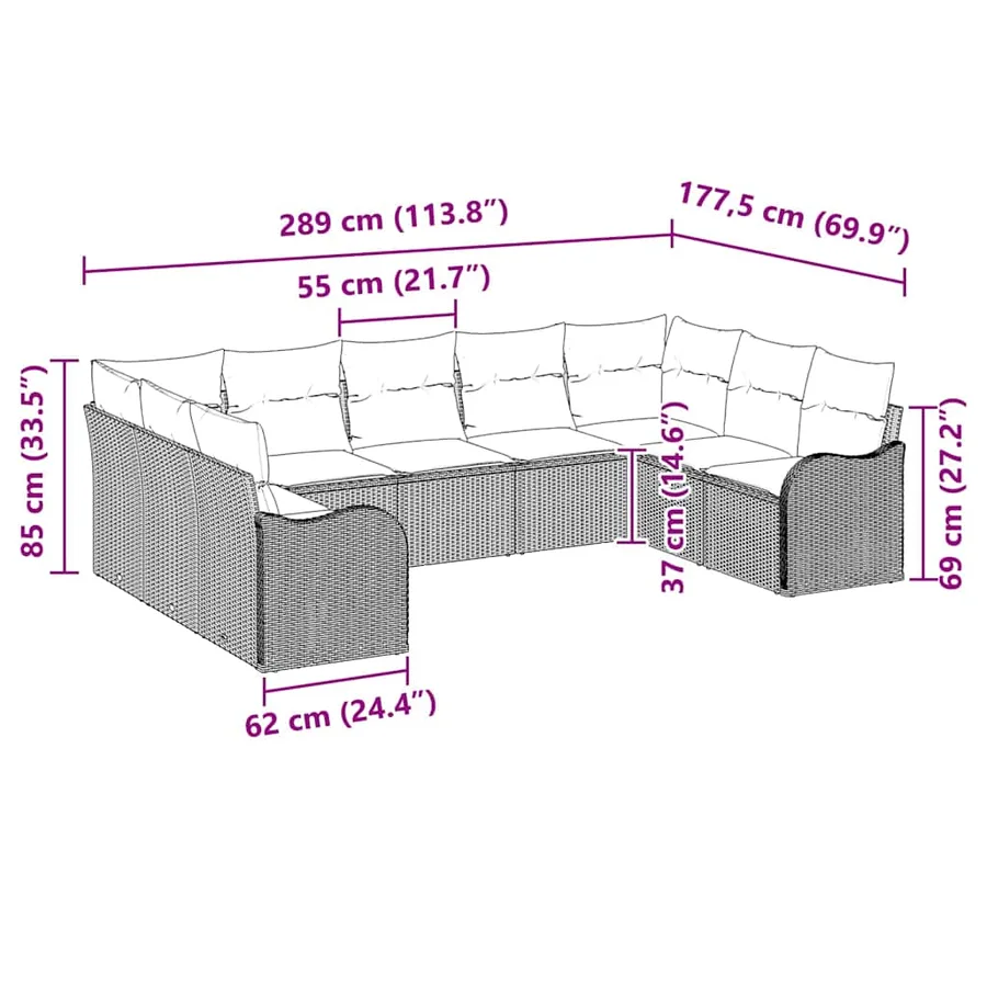 Ensemble de canapé de jardin 9 pcs Gris clair polyrotin - 12