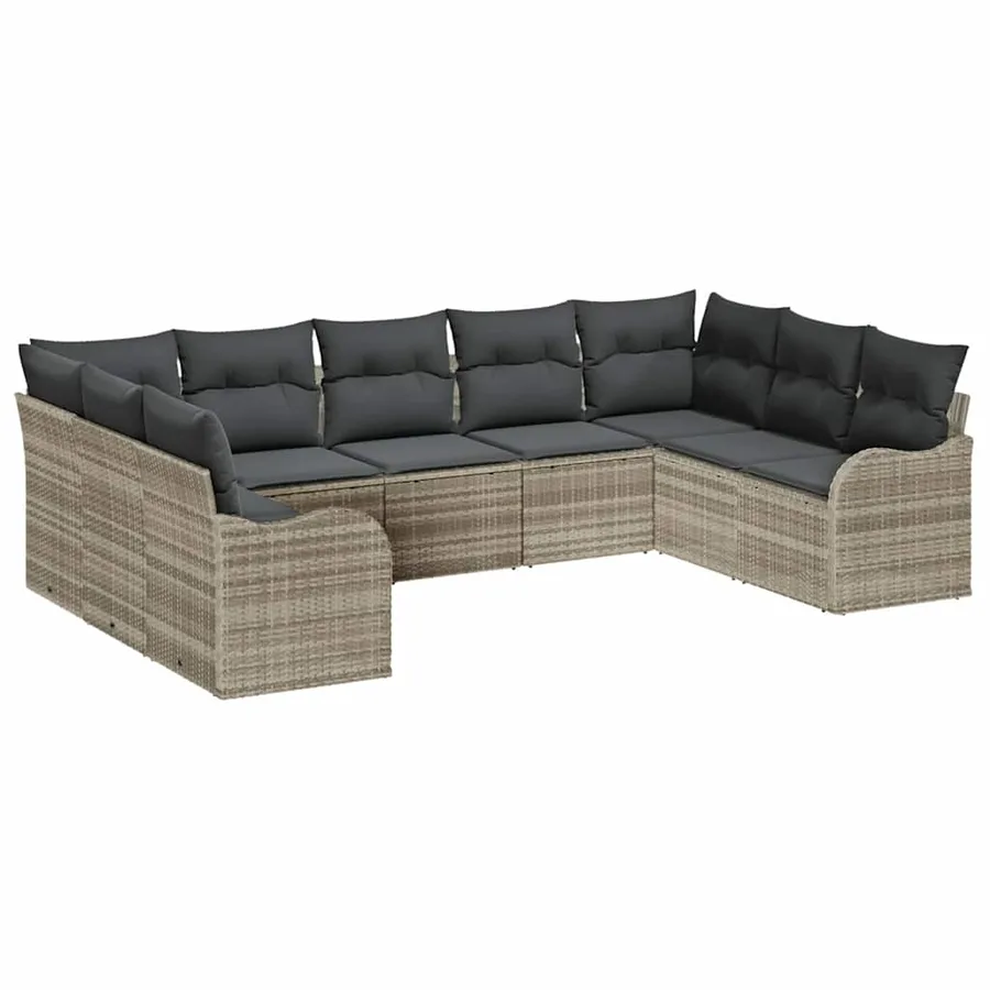 Ensemble de canapé de jardin 9 pcs Gris clair polyrotin - 2