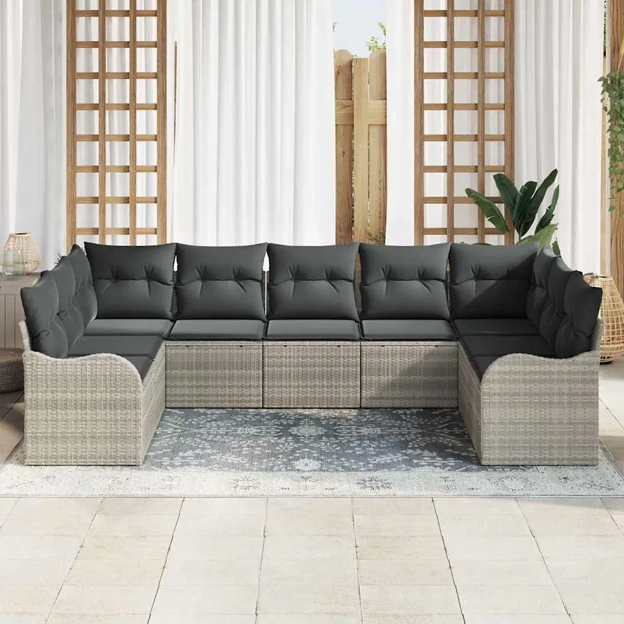 Ensemble de canapé de jardin 9 pcs Gris clair polyrotin - 3