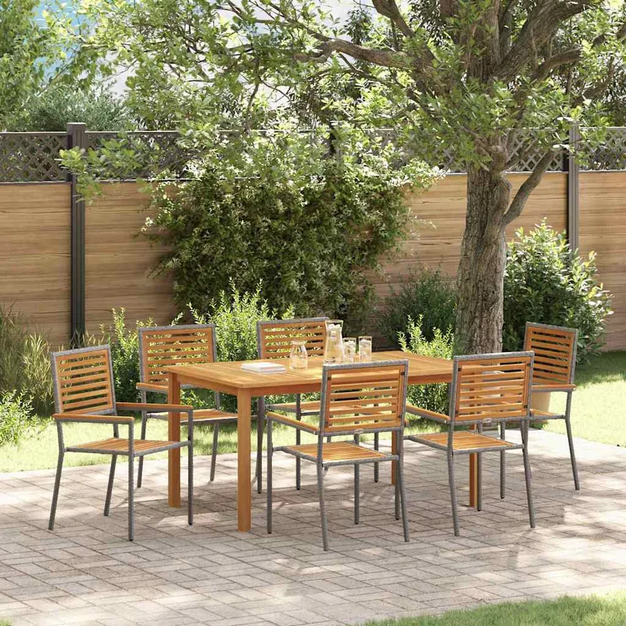 Ensemble de salle à manger pour jardin 7 pcs Gris