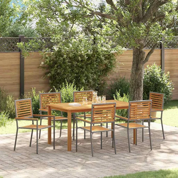 Ensemble de salle à manger pour jardin 7 pcs Gris
