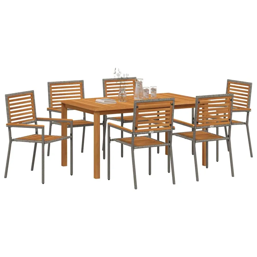 Ensemble de salle à manger pour jardin 7 pcs Gris - 3
