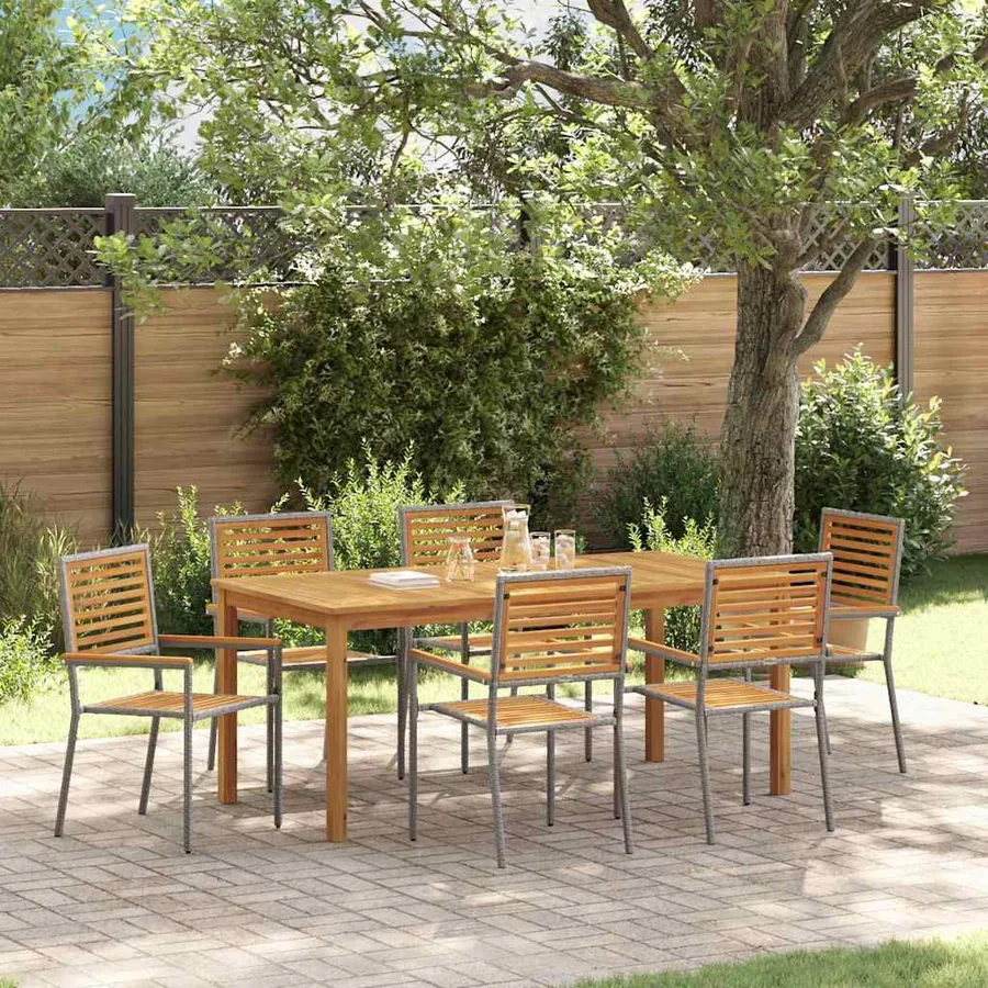 Ensemble de salle à manger pour jardin 7 pcs Gris