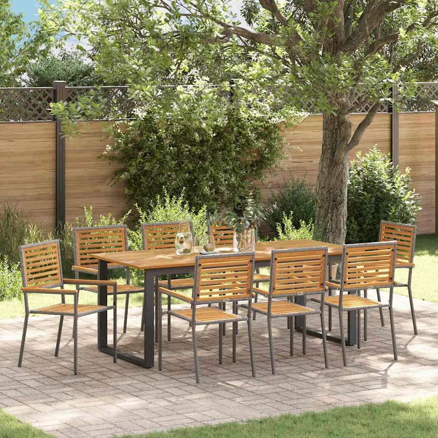 Ensemble de salle à manger pour jardin 9 pcs Gris