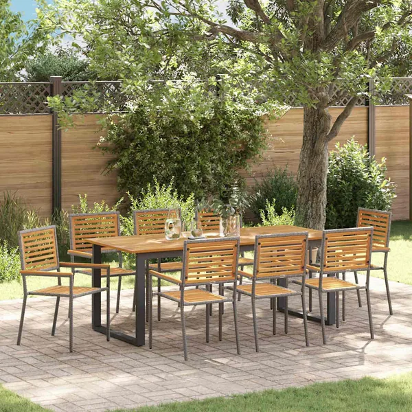 Ensemble de salle à manger pour jardin 9 pcs Gris