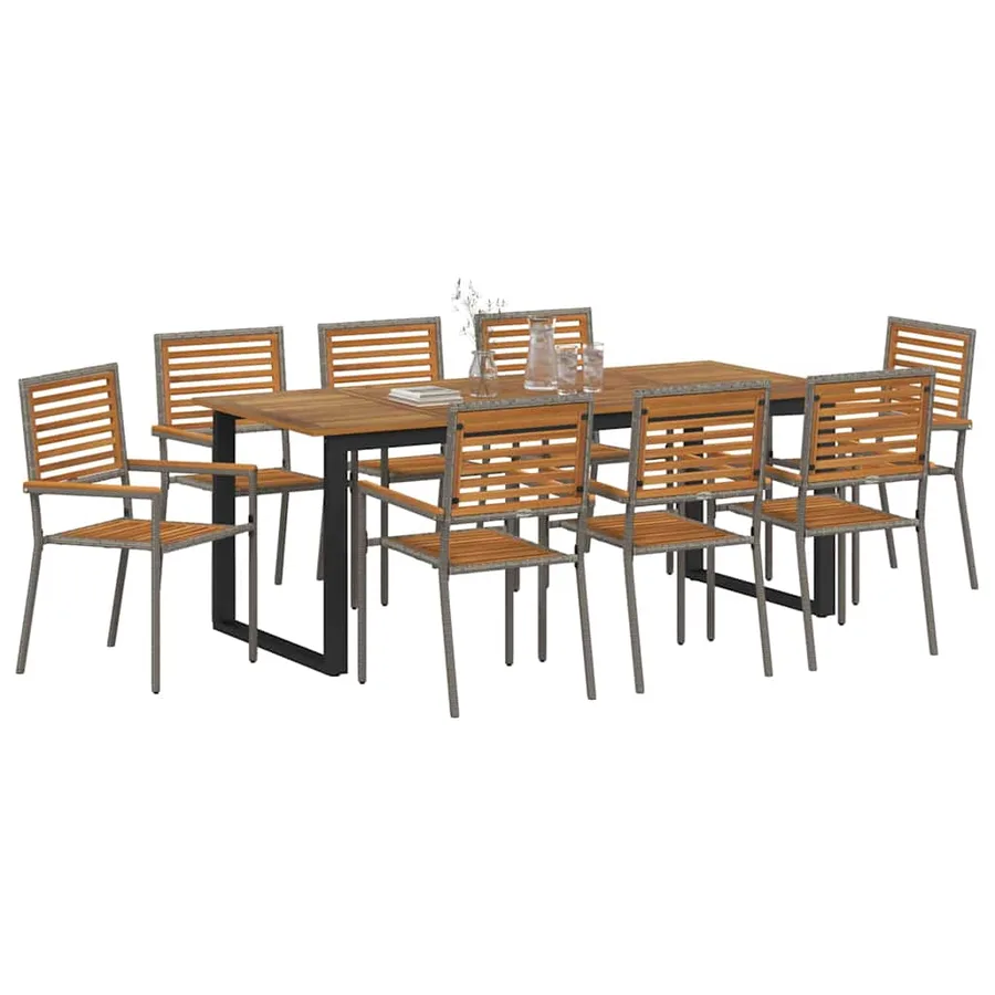 Ensemble de salle à manger pour jardin 9 pcs Gris - 3