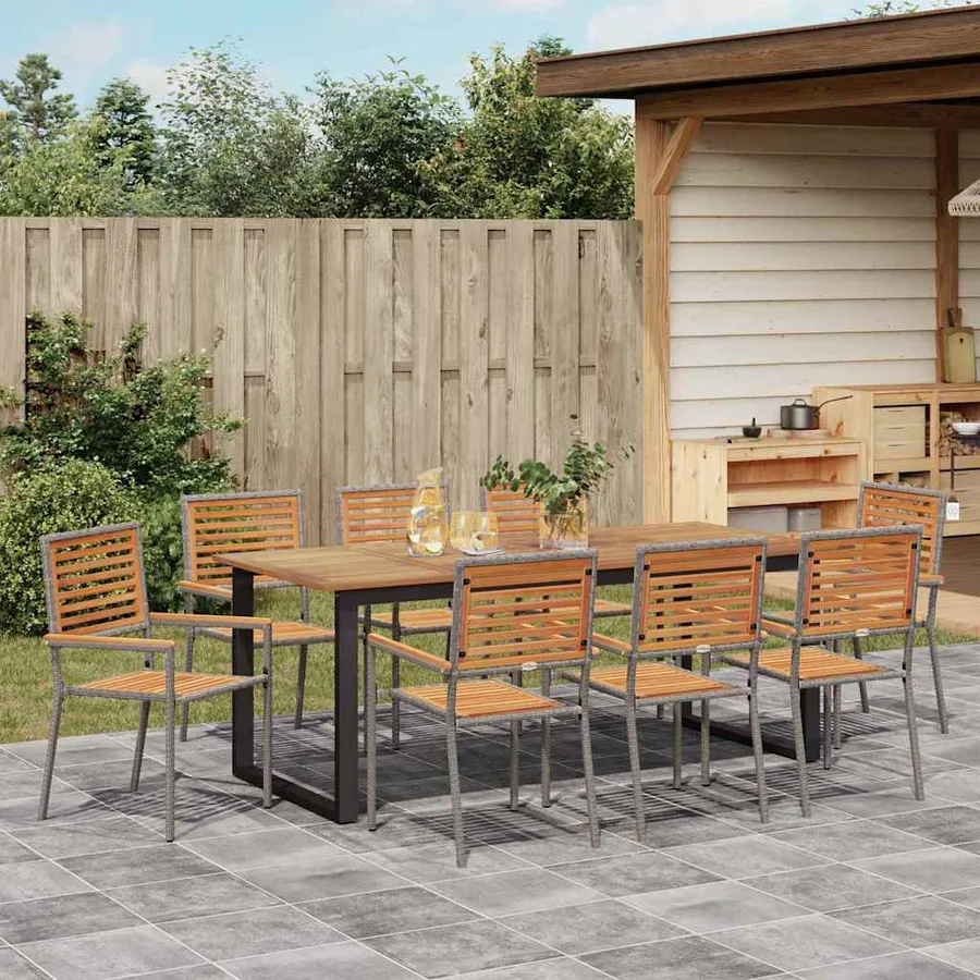 Ensemble de salle à manger pour jardin 9 pcs Gris - 4