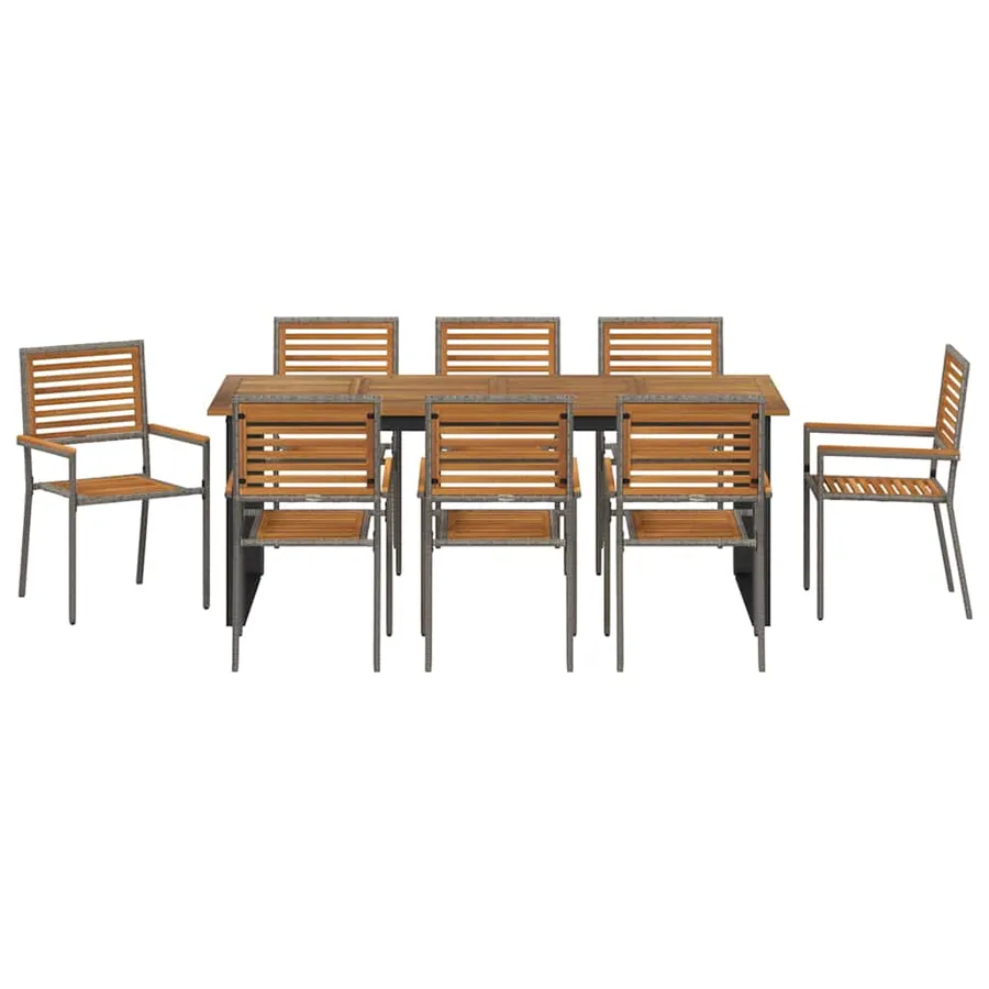 Ensemble de salle à manger pour jardin 9 pcs Gris - 7