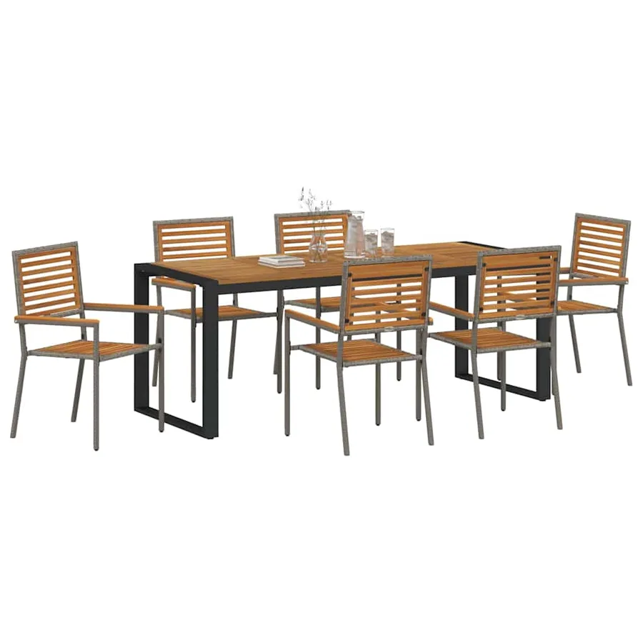 Ensemble de salle à manger pour jardin 7 pcs Gris et marron - 3