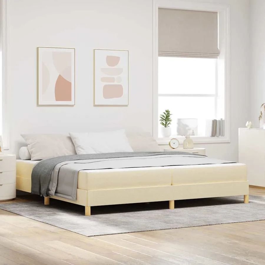 Lit à ressorts avec matelas Crème 200 x 200 cm tissu