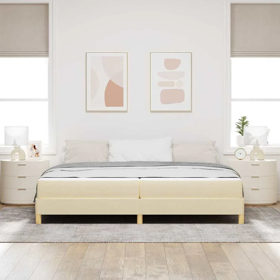 Lit à ressorts avec matelas Crème 200 x 200 cm tissu - 3
