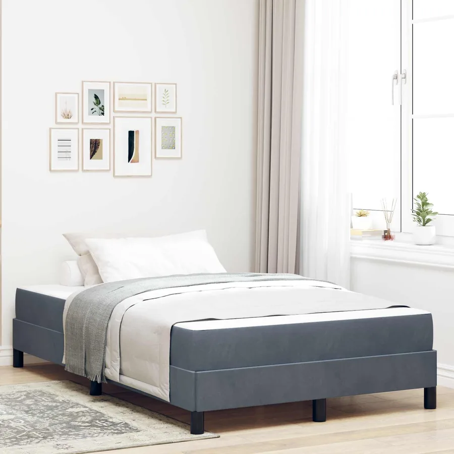 Lit à ressorts avec matelas Gris foncé 120 x 200 cm tissu