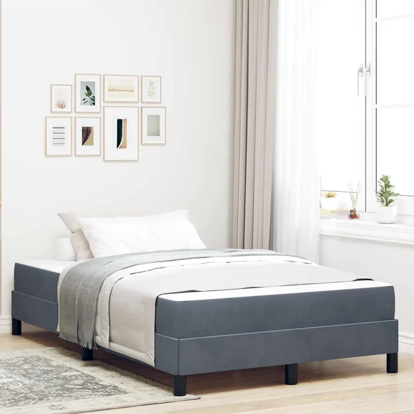 Lit à ressorts avec matelas Gris foncé 120 x 200 cm tissu