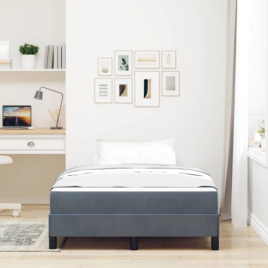 Lit à ressorts avec matelas Gris foncé 120 x 200 cm tissu - 4